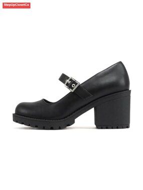 Women Mary Jane Pumps Mid Chunky Block Heel Lug Sole Platform Adjustable Strap